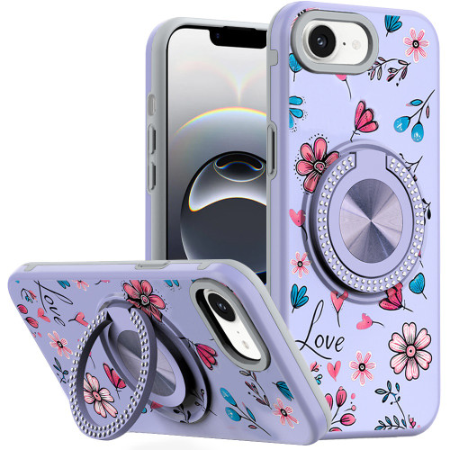Circular Series Hybrid Case with Rotating Ring Stand for iPhone 17e / 16e - Love Flowers
