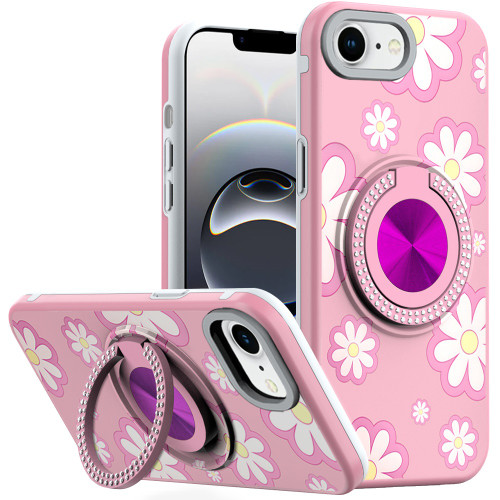 Circular Series Hybrid Case with Rotating Ring Stand for iPhone 17e / 16e - Daisy Pink