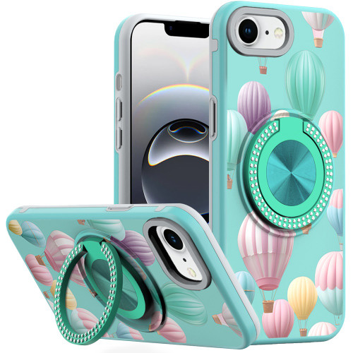 Circular Series Hybrid Case with Rotating Ring Stand for iPhone 17e / 16e - Hot Air Balloon
