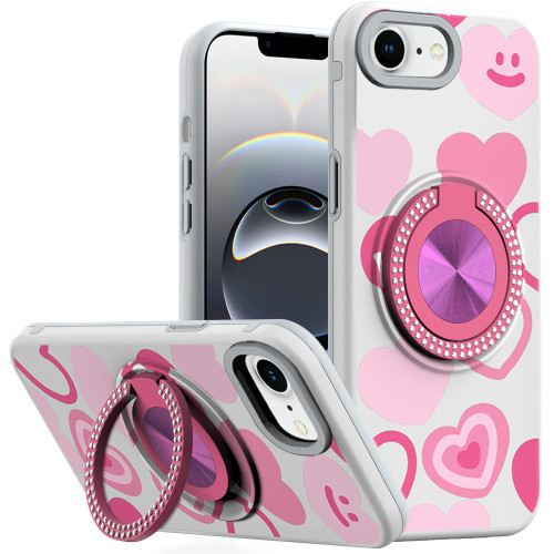 Circular Series Hybrid Case with Rotating Ring Stand for iPhone 17e / 16e - Hearts