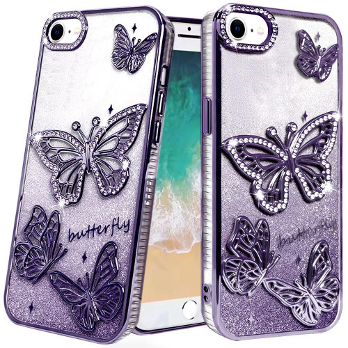 Butterfly Twinkle Glitter Diamond Case for iPhone 17e / 16e - Purple