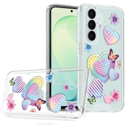 Designer Series Tough Shield Transparent Hybrid Case for Samsung Galaxy A17 5G - Pastel Hearts with Butterflies