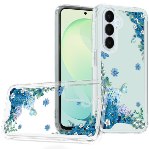 Designer Series Tough Shield Transparent Hybrid Case for Samsung Galaxy S26 FE - Blue Floral Cascade with Sparkles