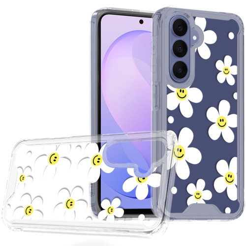 Designer Series Tough Shield Transparent Hybrid Case for Samsung Galaxy A16 5G - White Daisies with Yellow Smiley Faces
