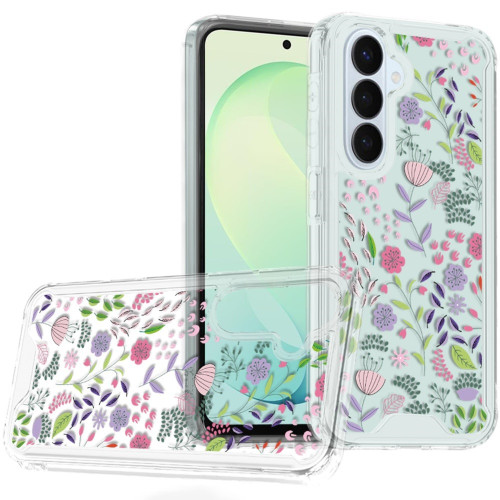 Designer Series Tough Shield Transparent Hybrid Case for Samsung Galaxy A37 5G - Purple and Green Wildflowers