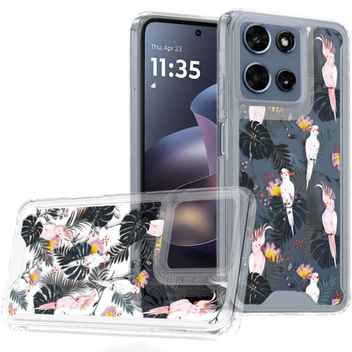 Designer Series Tough Shield Transparent Hybrid Case for Motorola Moto G (2026/2025) / Moto G Play 2026 - Tropical Flamingo & Leaves