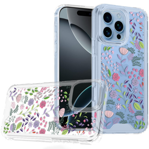Designer Series Tough Shield Transparent Hybrid Case for iPhone 16 Pro Max - Purple and Green Wildflowers