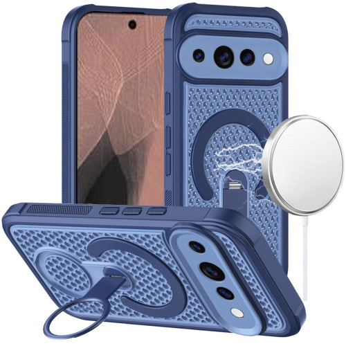 Honeycomb Series Heat Dissipation Magnetic Cooling Case with Rotating Ring Holder Kickstand for Google Pixel 11 / Pixel 11 Pro - Blue