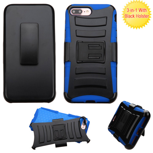 Advanced Armor Hybrid Kickstand Case with Holster for iPhone 8 Plus / 7 Plus - Black Blue