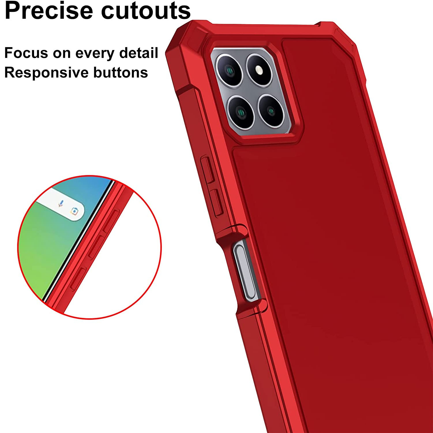 Military Grade Rugged Hybrid Case for Celero 5G Plus - Red - HD Accessory