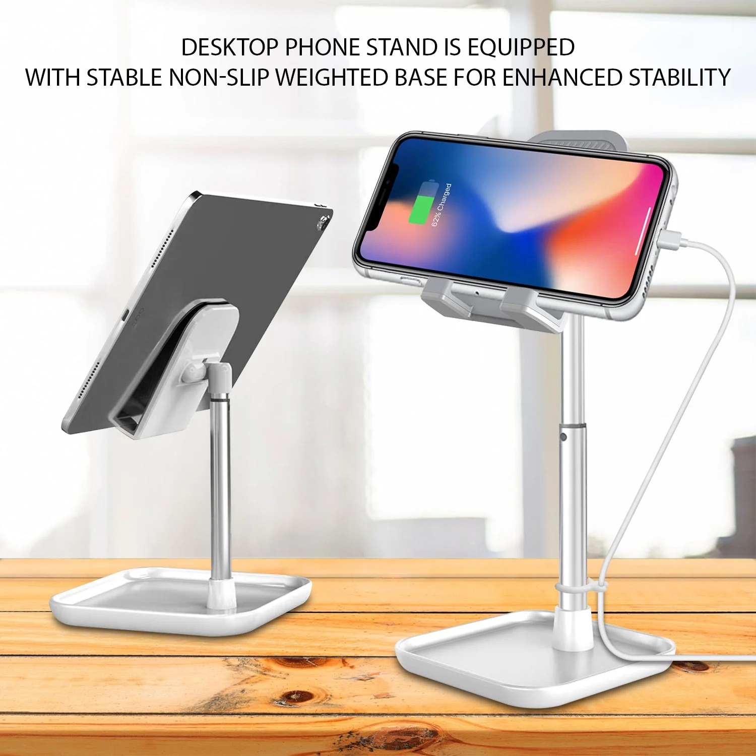 Heavy Duty Adjustable Desktop Stand with Mini Shelf for Smartphone and ...