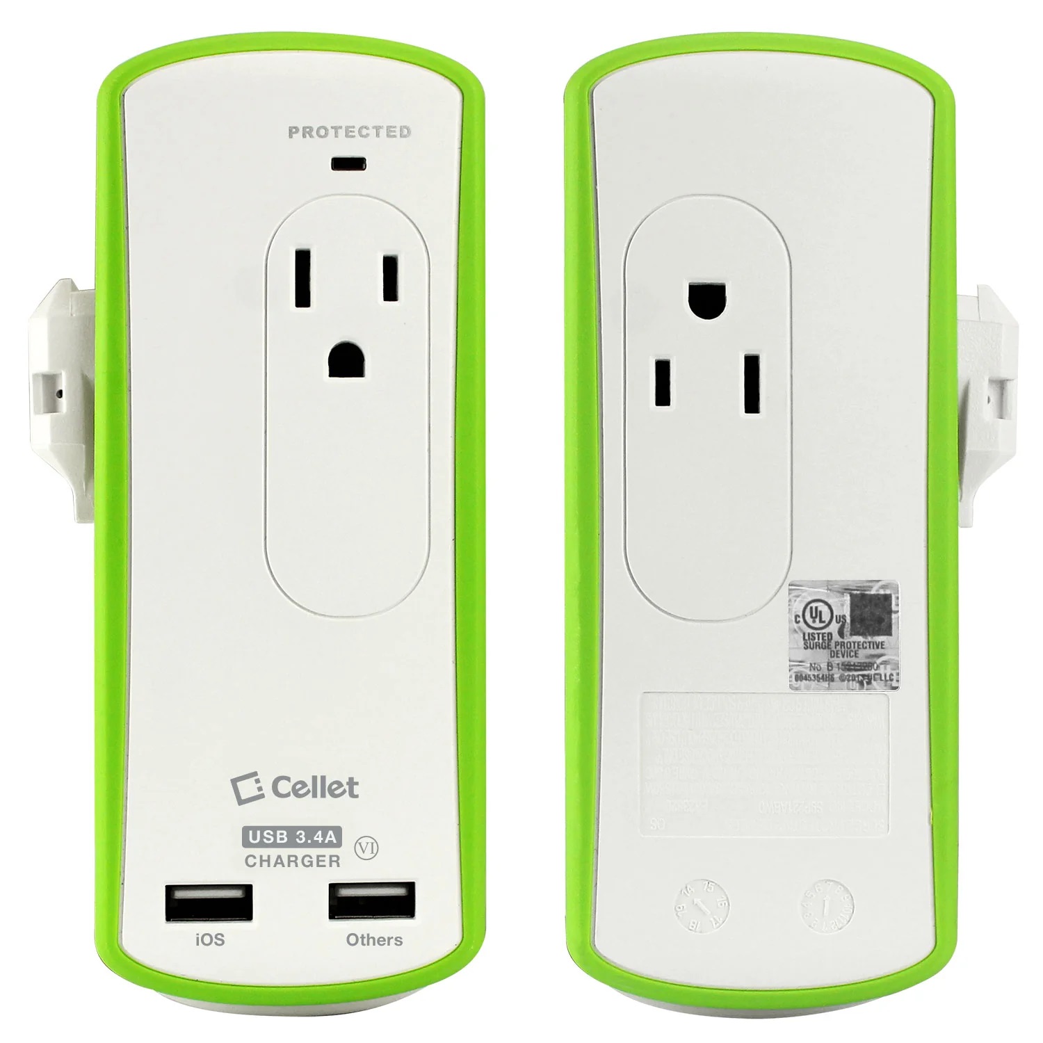 Compact 2 Outlet Surge Protector + Dual Optimized USB-A Charging Ports