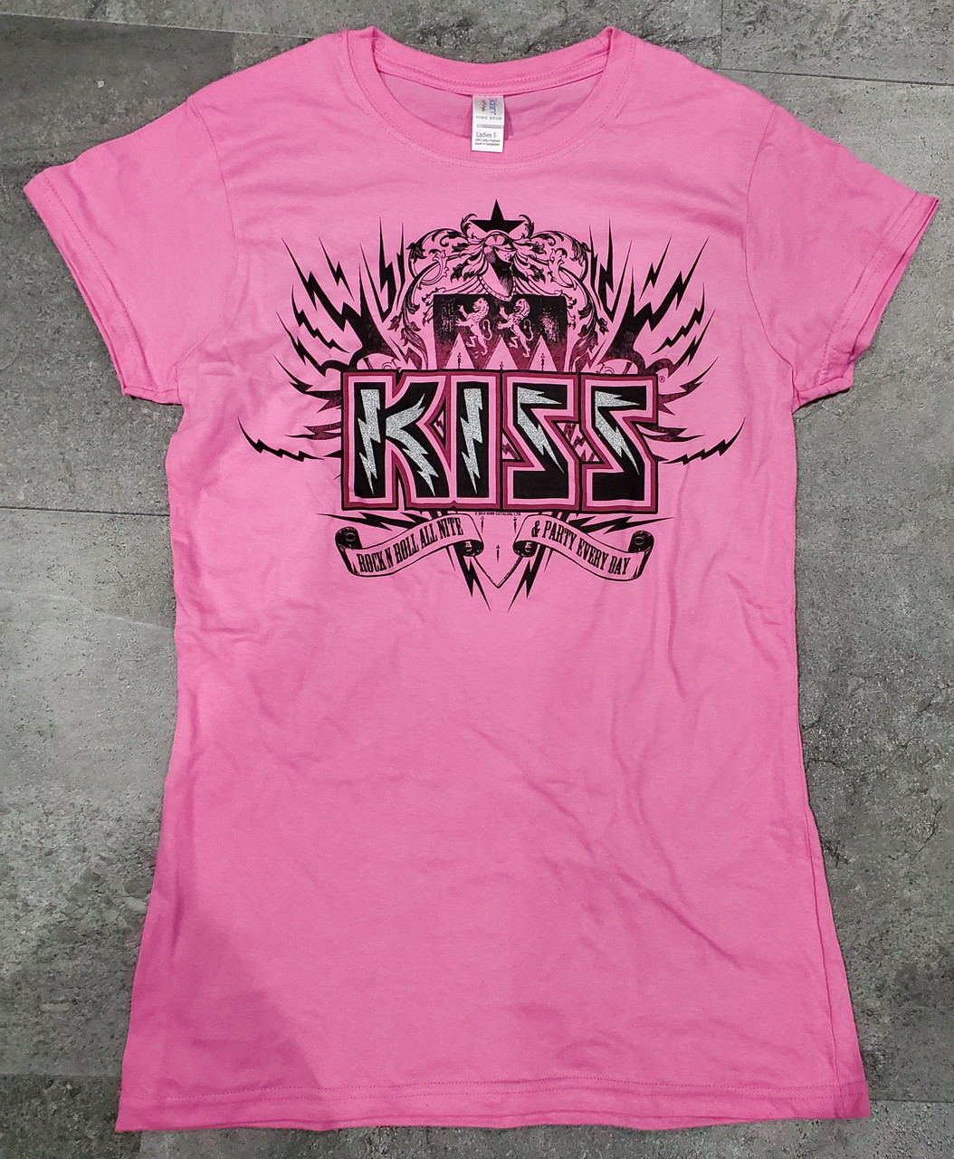 KISS Hot Pink Logo Bolt Juniors Tshirt