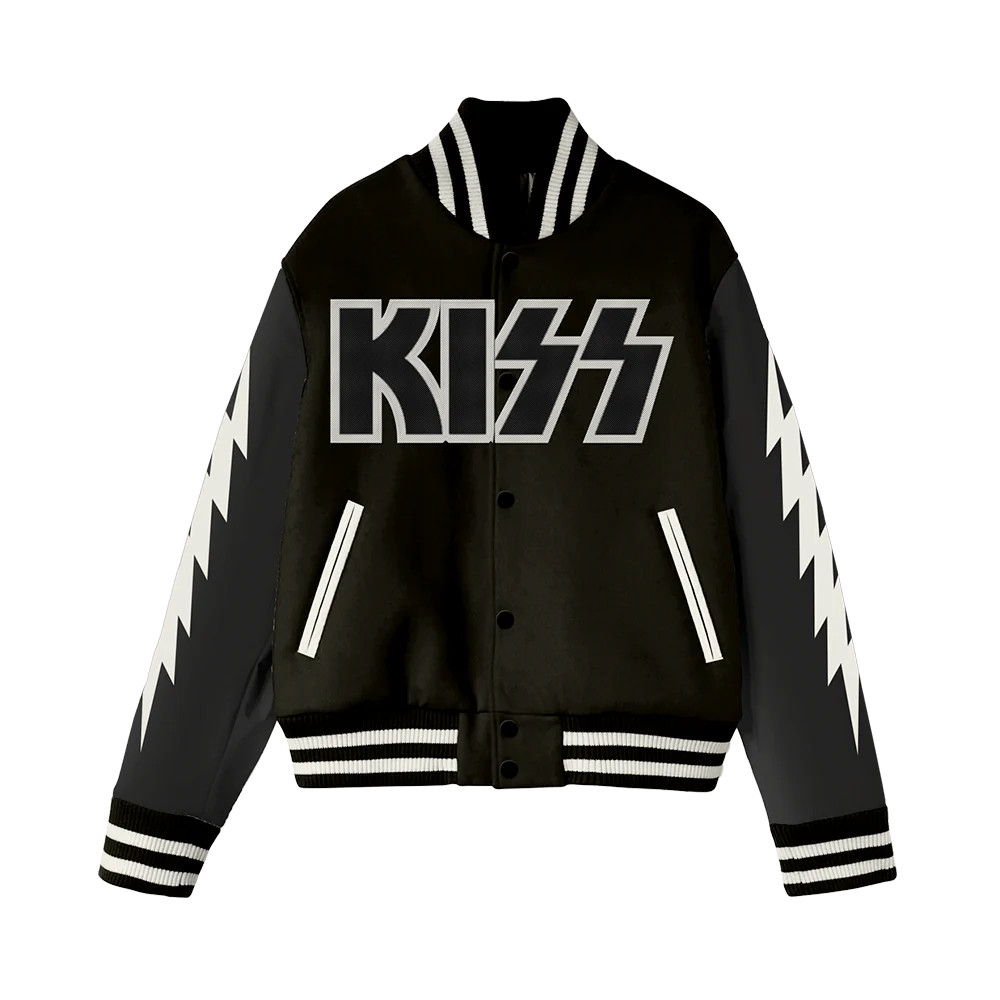 KISS NYC Pop Up Leather Varsity Jacket
