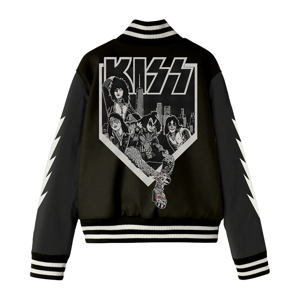 KISS NYC Pop Up Leather Varsity Jacket