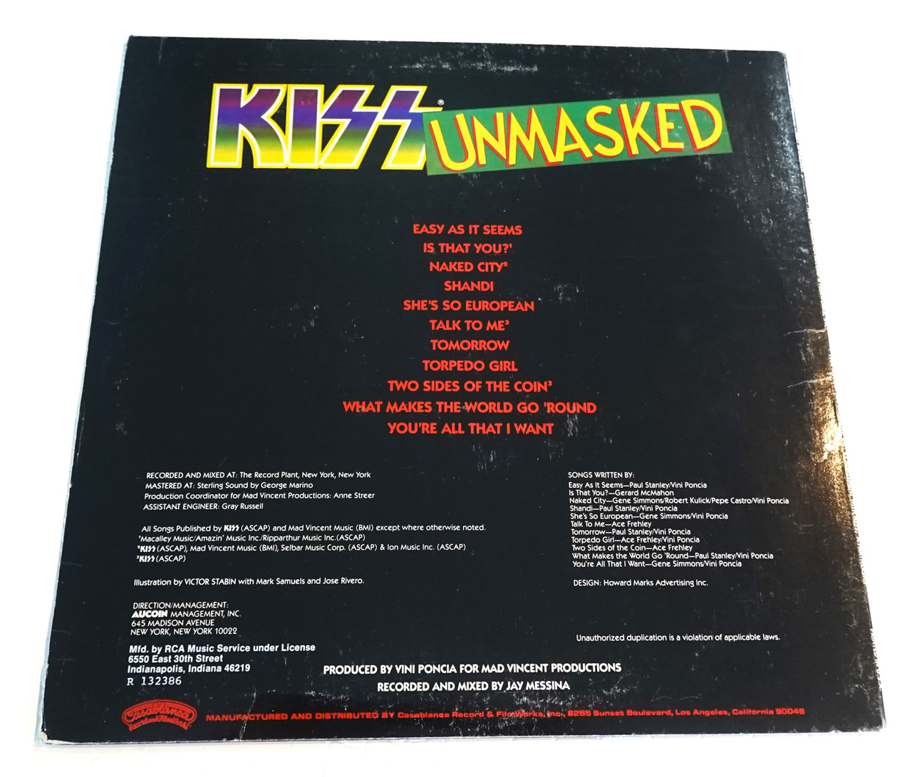 KISS Unmasked LP 1980 7225 with Poster RCA Release