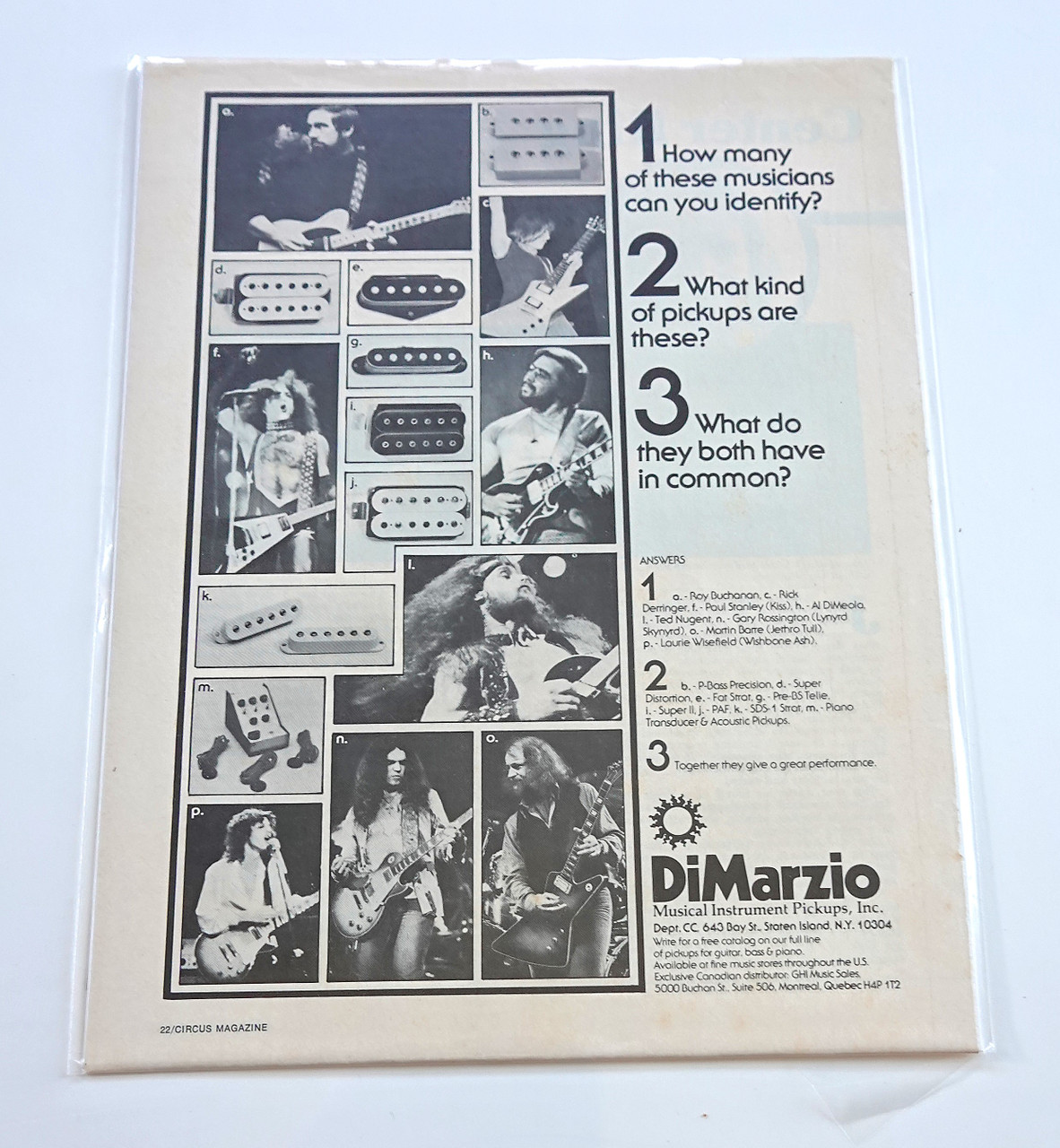 KISS DiMarzio Pickups Paul Stanley Magazine Ad