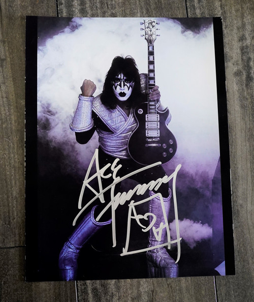 Ace Frehley Signed in Silver KISS Metallic Photo