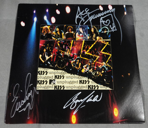 Ace Frehley  Eric Singer and Bruce Kulick SIGNED in WHITE Unplugged Limited Edition YELLOW Vinyl LP 