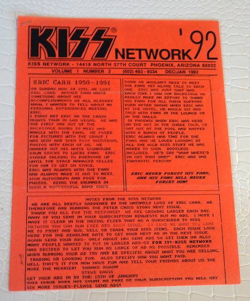 KISS Network Fanzine December 1992 Volume 1 Number 2