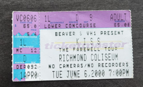 KISS Concert Ticket 2000 Farewell Tour Richmond, VA Richmond Coliseum