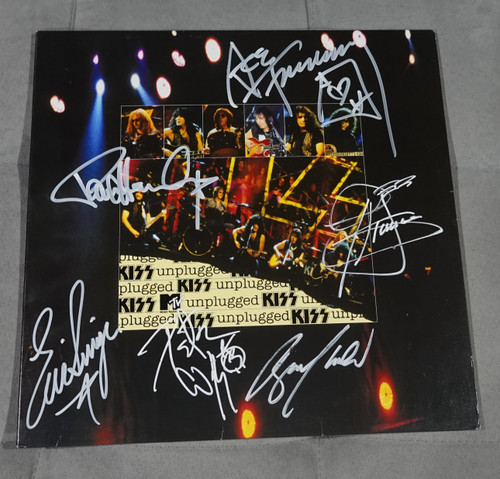 Gene Simmons Paul Stanley Peter Criss Ace Frehley, Eric Singer and  Bruce Kulick Signed in WHITE Unplugged Vinyl LP 