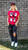 Red Cartoon Mask Logo Juniors Tshirt