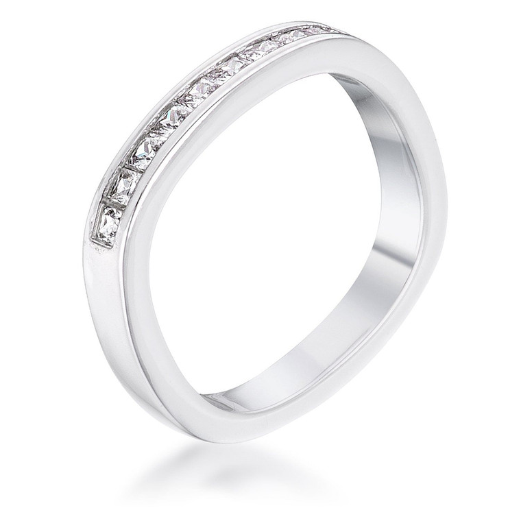 .9Ct Channel Set Princess Cut Rhodium Plated Square Shaped Stackable Band R599-R08587R-C01