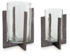 Garekton - Candle Holder Set (Set of 2) - Clear / Pewter Finish