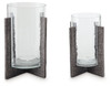 Garekton - Candle Holder Set (Set of 2) - Clear / Pewter Finish