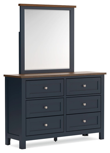 Landocken - Dresser and Mirror - Brown / Blue