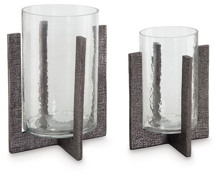 Garekton - Candle Holder Set (Set of 2) - Clear / Pewter Finish