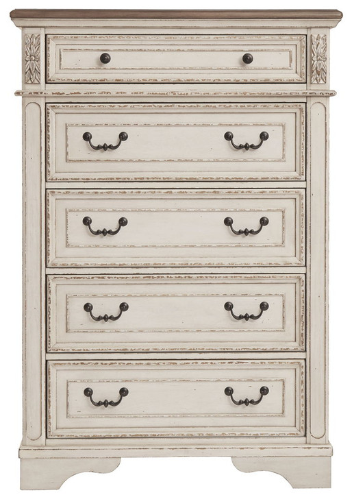 Realyn - Five Drawer Chest - White / Brown / Beige