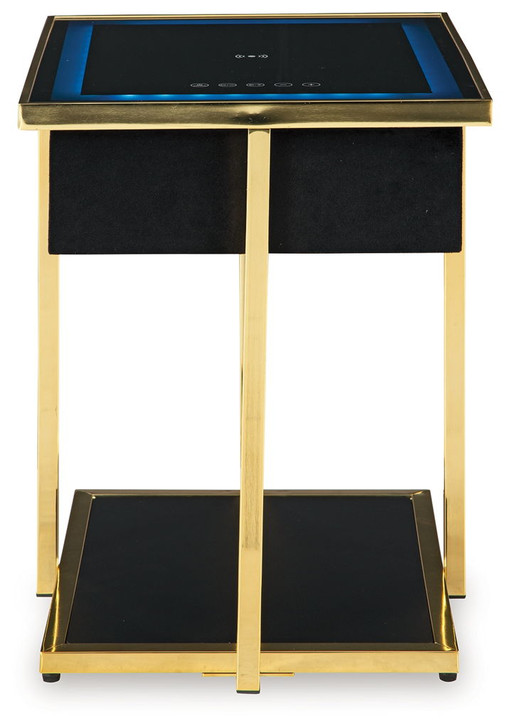 Rexwell - Accent Table With Speaker - Black / Gold Finish