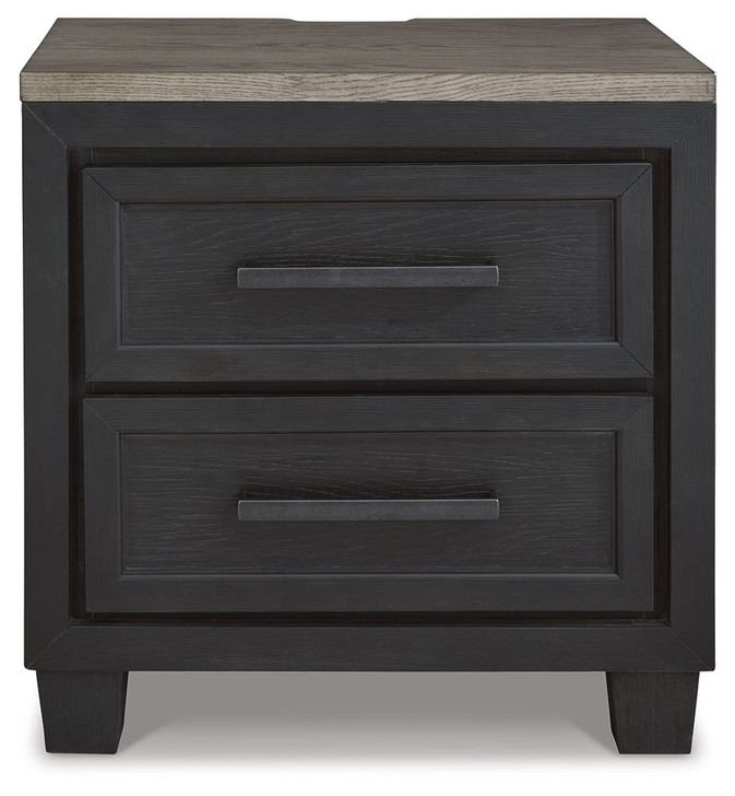 Foyland - Two Drawer Night Stand - Black / Brown