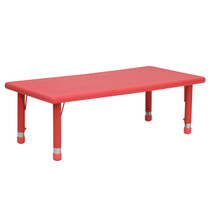 Advantage 24''W x 48''L Rectangular Red Plastic Height Adjustable Activity Table [YU-YCX-001-2-RECT-TBL-RED-GG]