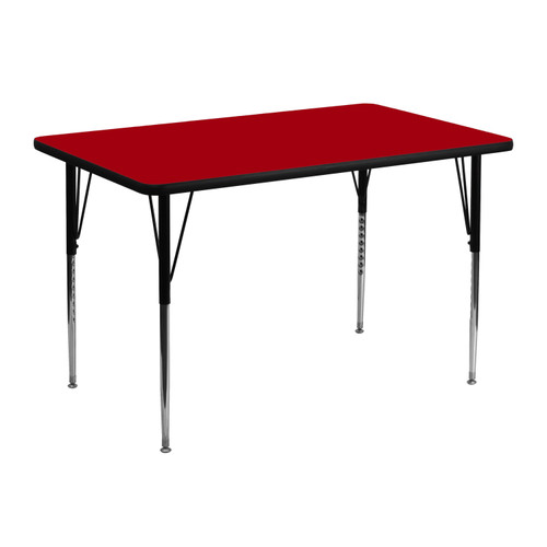 Advantage 30''W x 48''L Rectangular Red Thermal Laminate Activity Table - Standard Height Adjustable Legs [XU-A3048-REC-RED-T-A-GG]