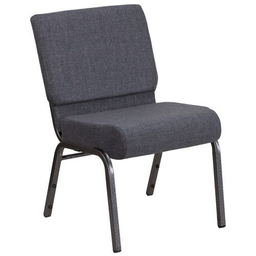 Advantage Basic 21''W Church Chair in Dark Gray Fabric - Silver Vein Frame [FD-CH0221-4-SV-DKGY-GG]