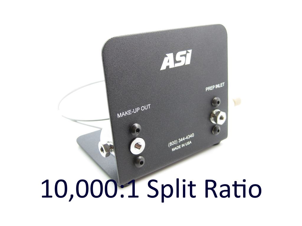 10,000:1 Split Ratio, Fixed Makeup-Flow Splitter, Prep Inlet Flow: 20 - 50 mL/min.