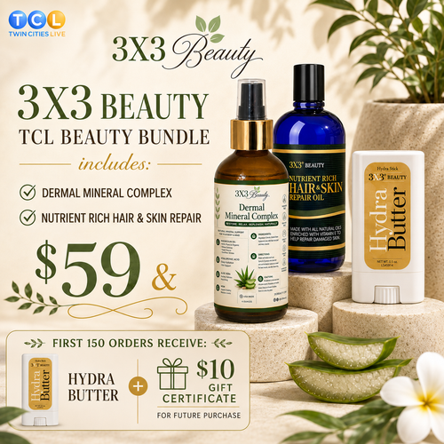 TCL DEAL! 3X3Beauty Beauty Bundle - Nutrient Rich Hair & Skin Repair, Dermal Mineral Complex.  1st 150 Orders: FREE GIFT - Hydra Butter Stick ($18.75 Value) & $10 Gift Certificate