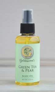 Green Tea & Pear Body Oil. An invigorating fragrance combination. Dries fast, conditions and is soft and silky Green Tea & Pear Body Oil. An invigorating fragrance combination. Dries fast, conditions and is soft and silky