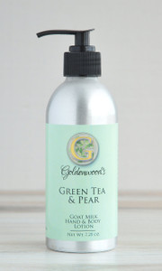 Green Tea & Pear Goat Milk Lotion. The combination of Green Tea with Pear make this an invigorating and uplifting fragrance. Dry's fast and protects. Green Tea & Pear Goat Milk Lotion. The combination of Green Tea with Pear make this an invigorating and uplifting fragrance. Dry's fast and protects.