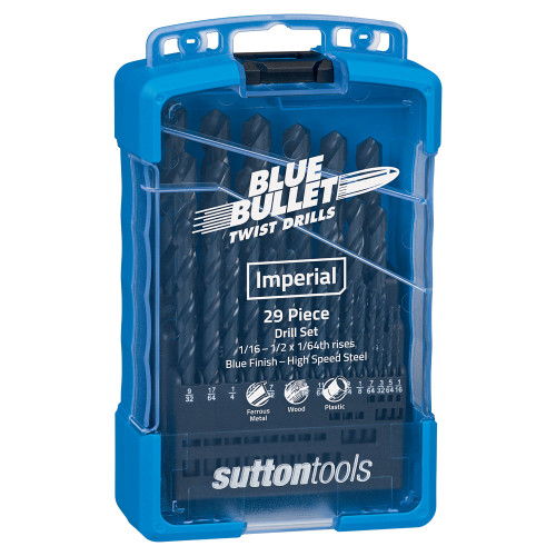 DRILL SET 1/16-1/2X1/64 29pc BLUE SUTTON
