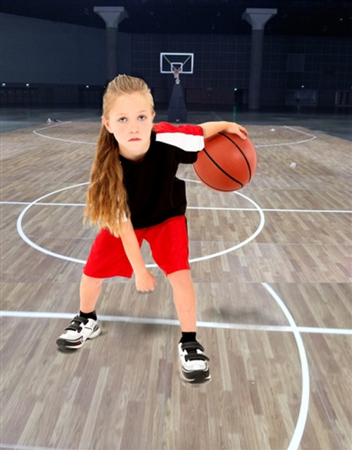 Nighttime Wood Basketball Court Sports Backdrop