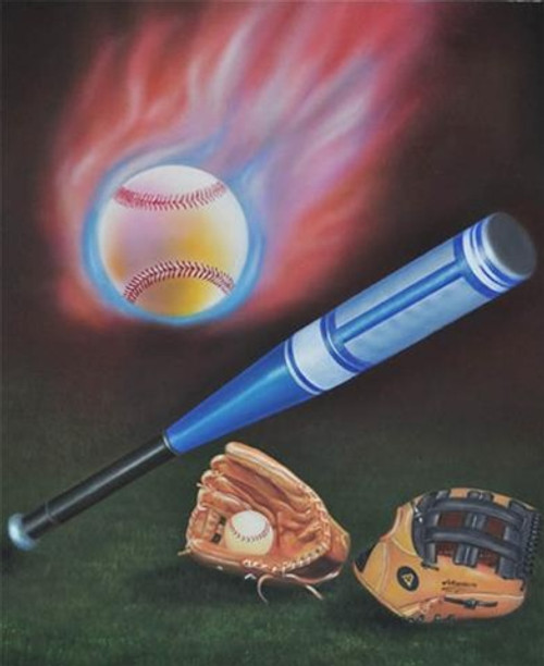 Gloves and Bat with Flaming Baseball  Scenic Backdrop