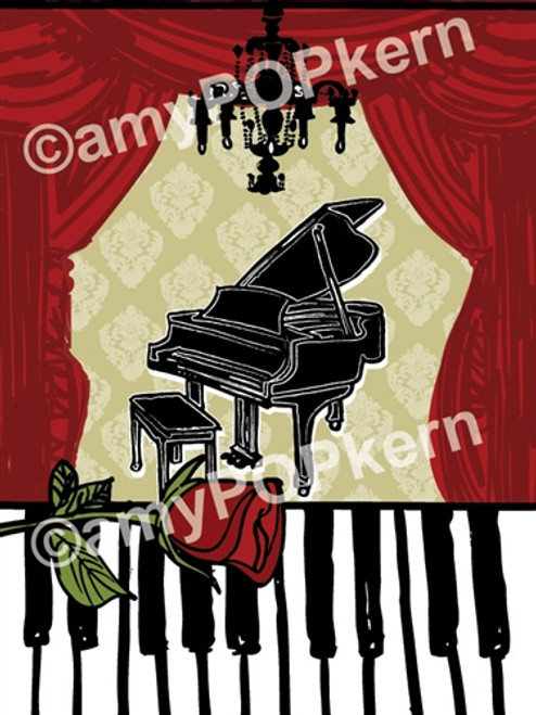 Red Curtain Piano and Keys Backdrop