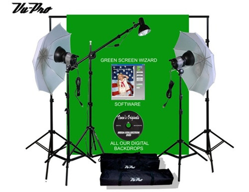 Vu-Pro Complete "Money Maker" Pro Photography Studio Package With 2200 Watt Umbrella Lighting Kit, Backdrop Stand, Light Stands, Green Screen Software, Digital Backdrops and Green Screen