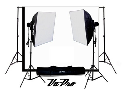 Vu-Pro Complete Special 320 Strobe Studio Package #2. Softbox Lighting, Stands and Digital Backdrops.