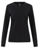 A black long-sleeve tee shirt for women in premium cotton. It features a round neckline and has a logo.