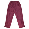 Maroon track pants featuring a smooth finish and zippered pockets, designed for kids.